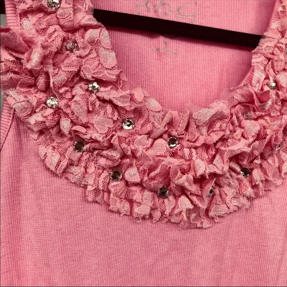NEW Pink Racerback Ruffle Tank Top lace M - Picture 6 of 8